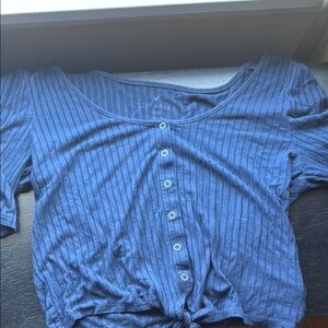 Blue Ribbed Women's Top